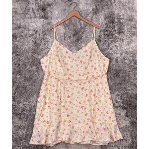 New Modcloth Dress 26 Womens Ivory Cream Floral Tie Waist Mini Plus Size